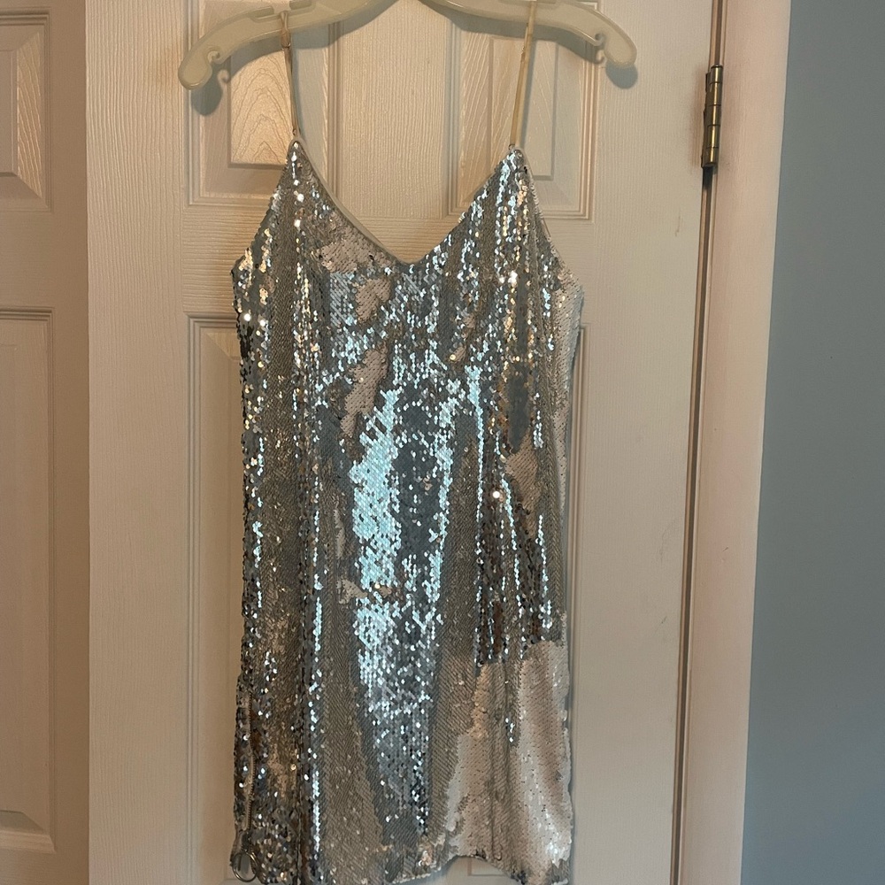 NBD Silver Sequin Mini Dress